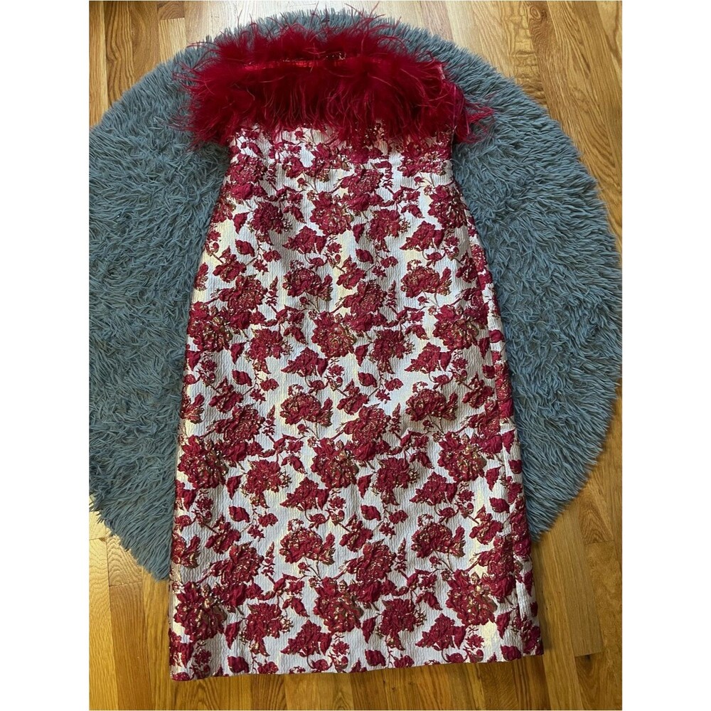Tuckernuck Hyacinth House Red Feathered Reina Midi Dress Size XL - Picture 2 of 6